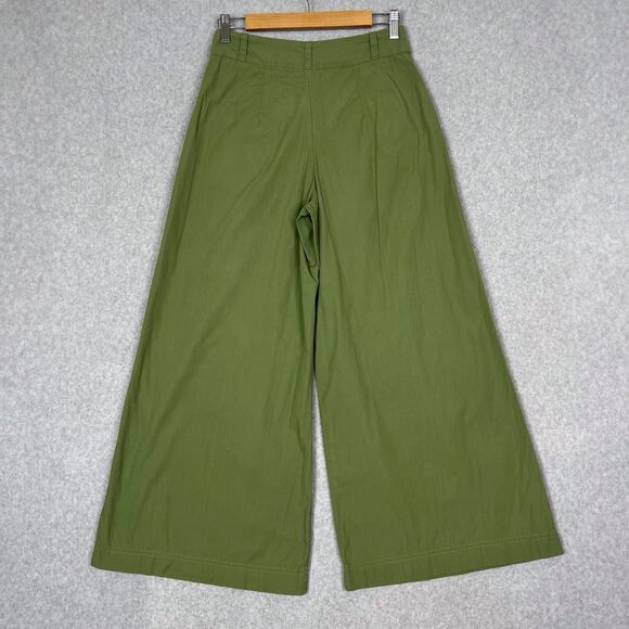 Free People Green Menorca 100% Cotton Crop Wide Leg High Waisted Pant Size 4 - Picture 6 of 10